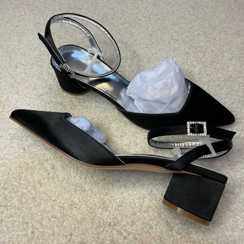 Black Satin Low Heel